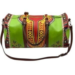 Mezon Dashiki Print Duffel Bag Green Red Tribal Travel Weekend Bag Large